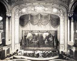 The stage of the RKO Albee Theatre. The organ console located on the left.