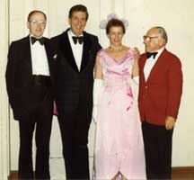 Group photo of Jack Strader, Bob Jones, Venus Ramey, and Gaylord Carter 