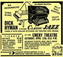 A poster of the Dick Hyman classic jazz organ concert.